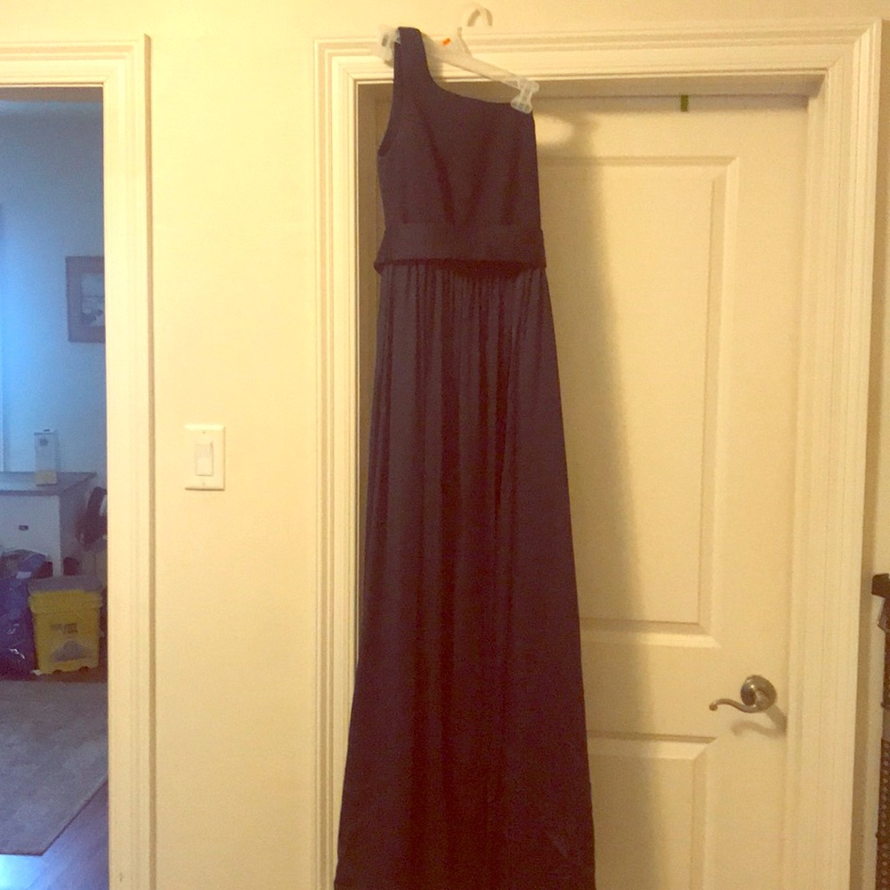 Navy one-shouldered gown